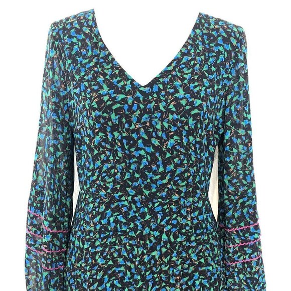 SKIES ARE BLUE Women's Midi Dress Balloon Sleeves Pleated Medium Green Multicolo - Picture 3 of 12